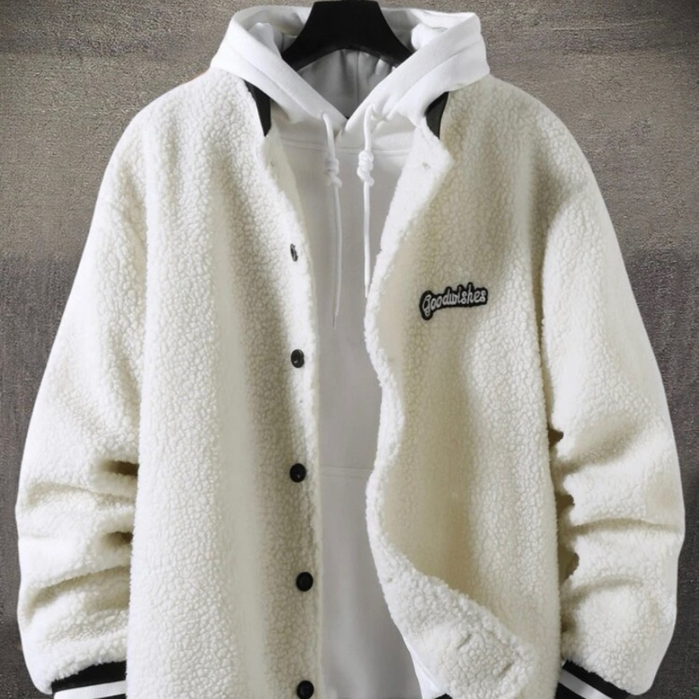 Men Letter Patched Button Front Jacket Without Sweatshirt